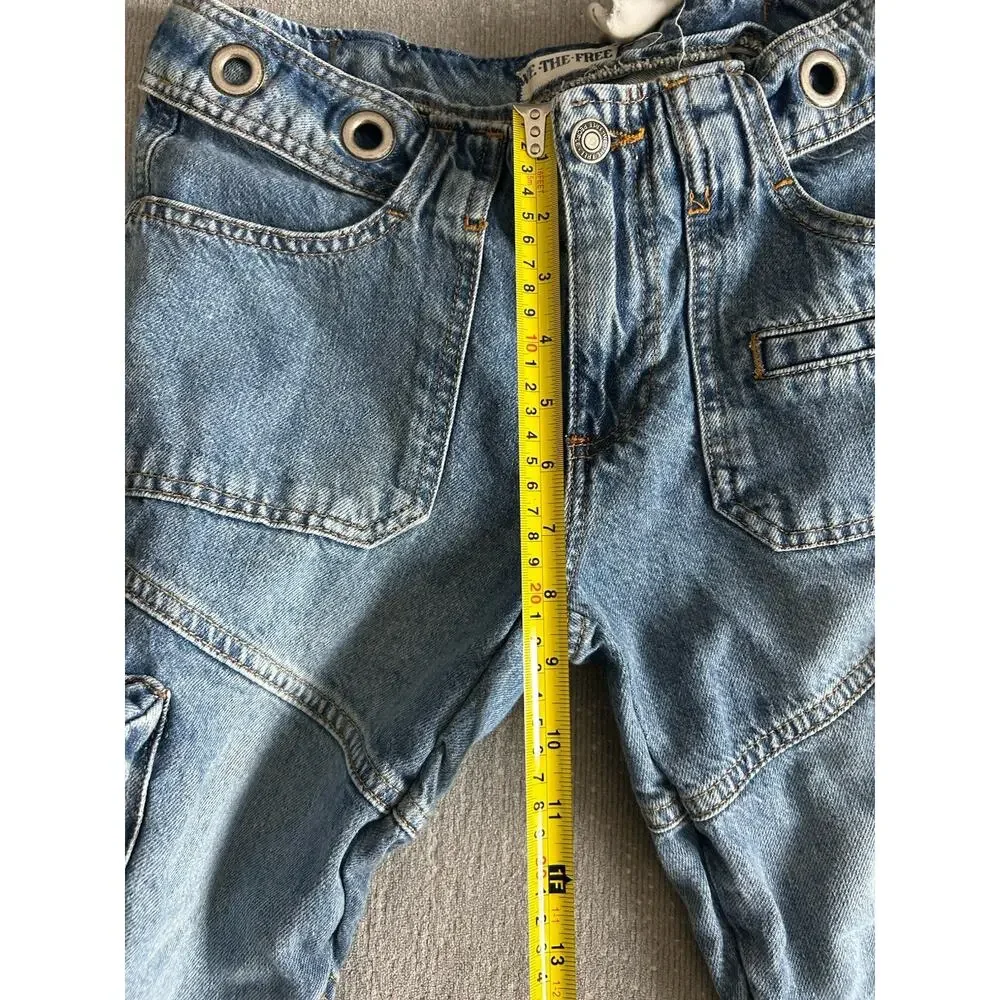 Free People Call Me Crazy Cargo Jeans 26 We The Free Grommet Waist Blue - Picture 13 of 16